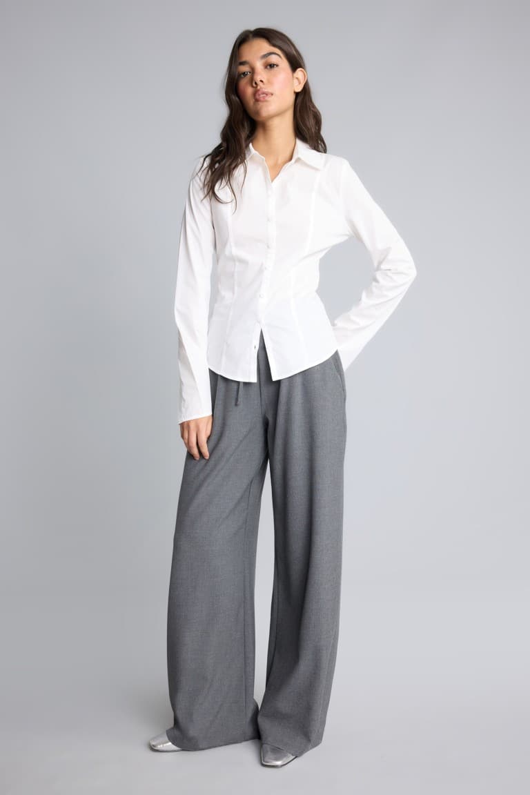 Elastic Waist Wide Leg Fabric Trousers