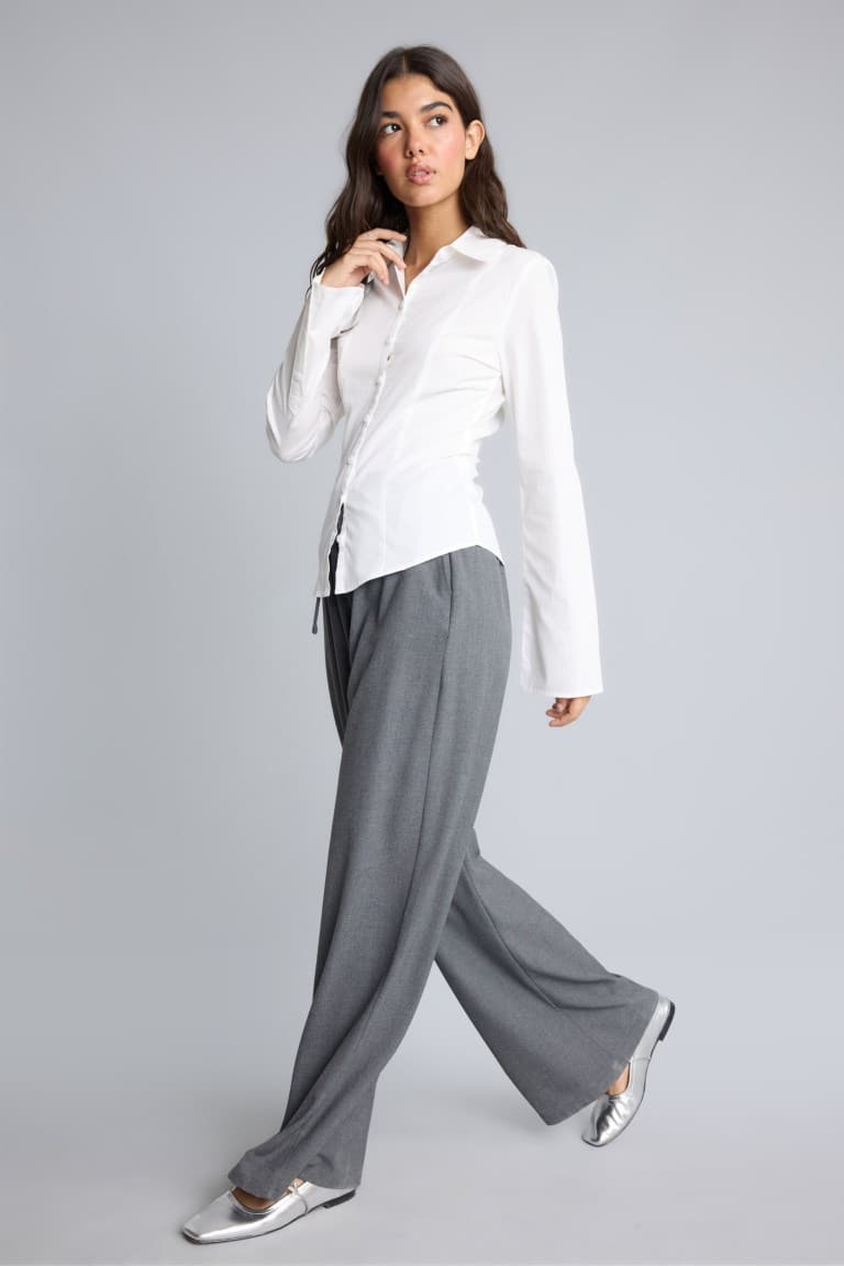 Elastic Waist Wide Leg Fabric Trousers
