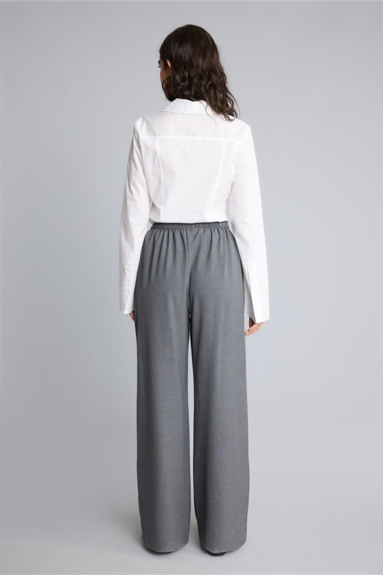 Elastic Waist Wide Leg Fabric Trousers