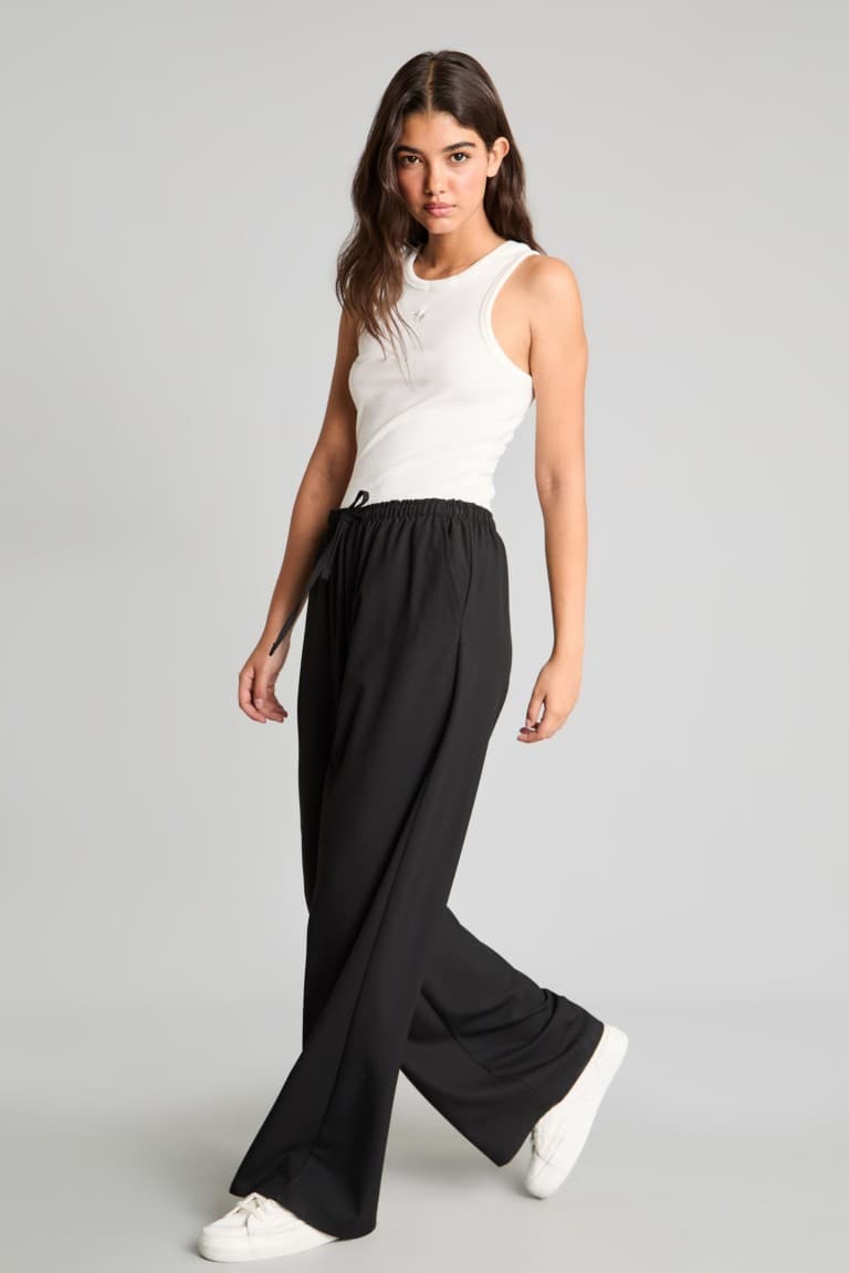 Elastic Waist Wide Leg Fabric Trousers Main image