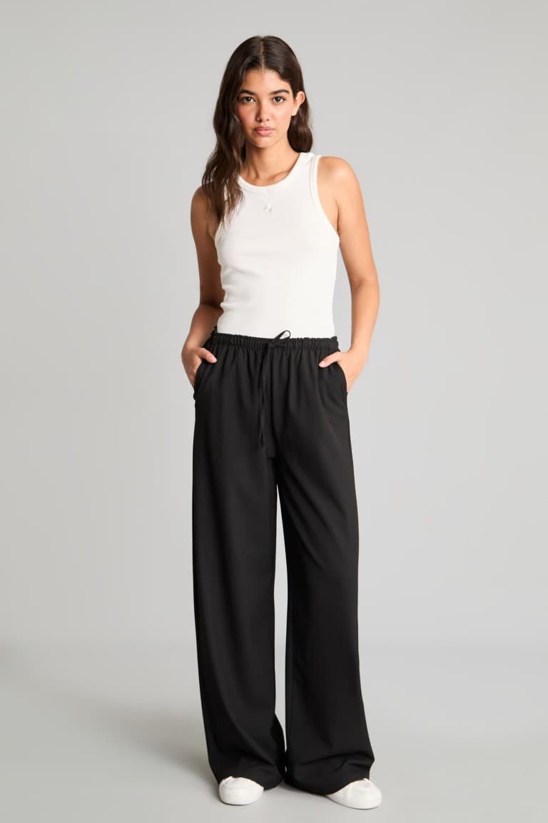 Elastic Waist Wide Leg Fabric Trousers Secondary image