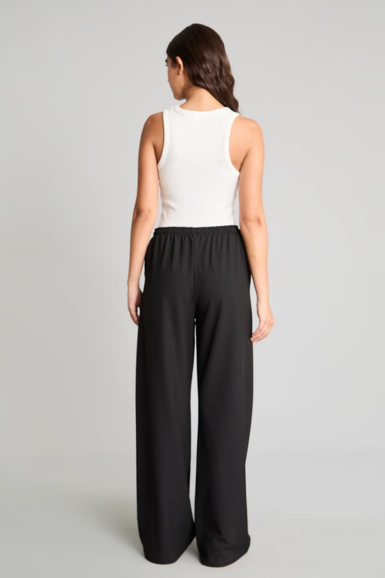 Elastic Waist Wide Leg Fabric Trousers