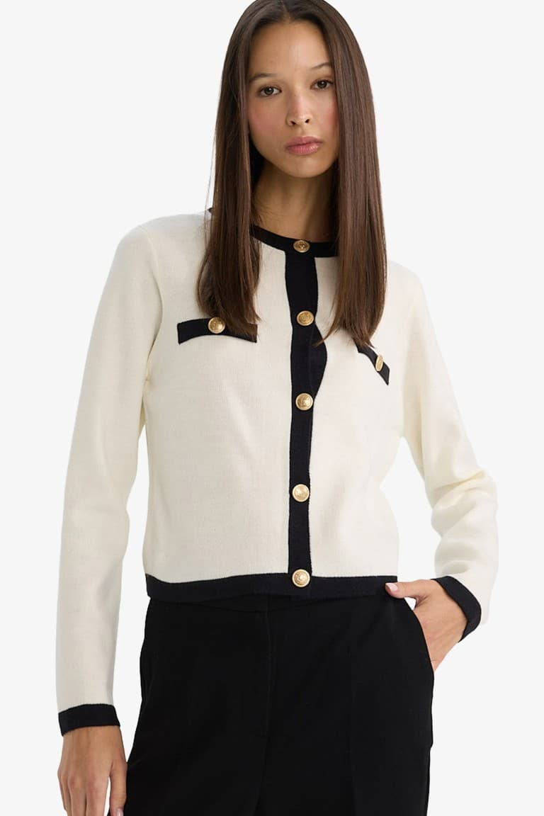 Regular Fit Crew Neck Buttoned Knit Cardigan Main image