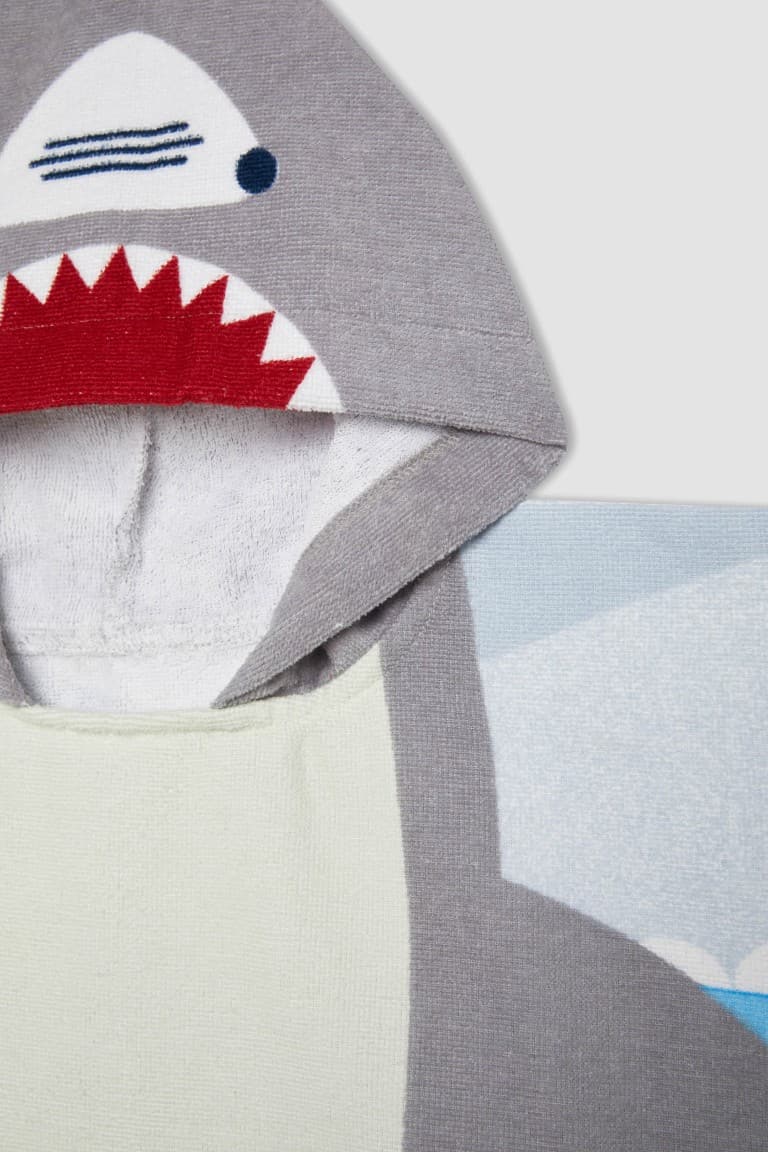 Boy Shark Patterned Cotton Poncho Towel