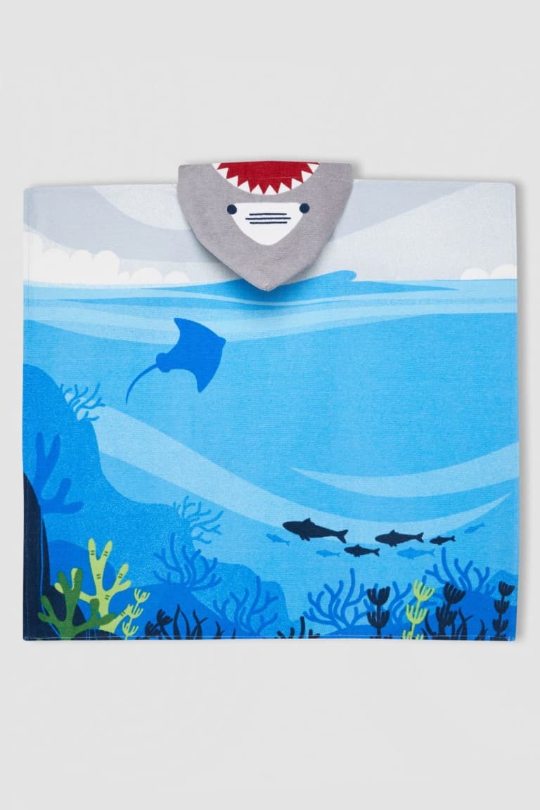 Boy Shark Patterned Cotton Poncho Towel