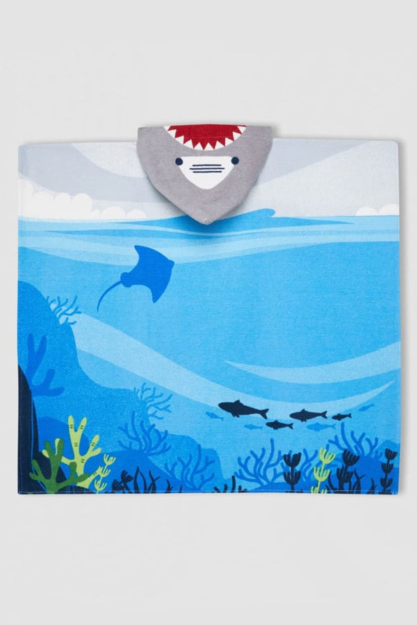 Boy Shark Patterned Cotton Poncho Towel