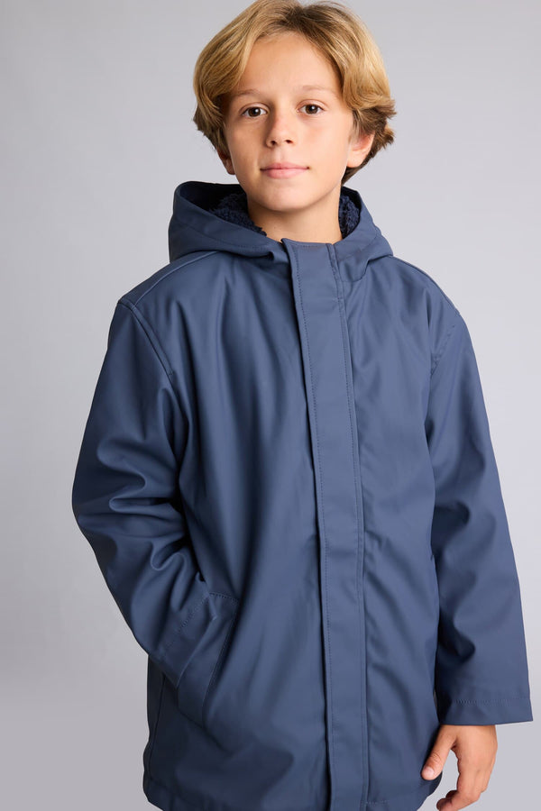 Boys Waterproof Hooded Plush Lining Raincoat