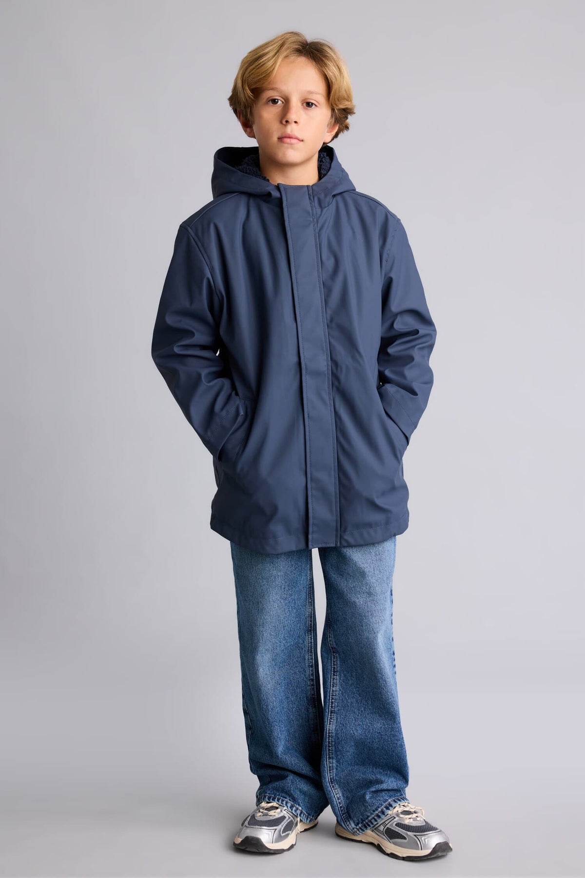 Boys Waterproof Hooded Plush Lining Raincoat