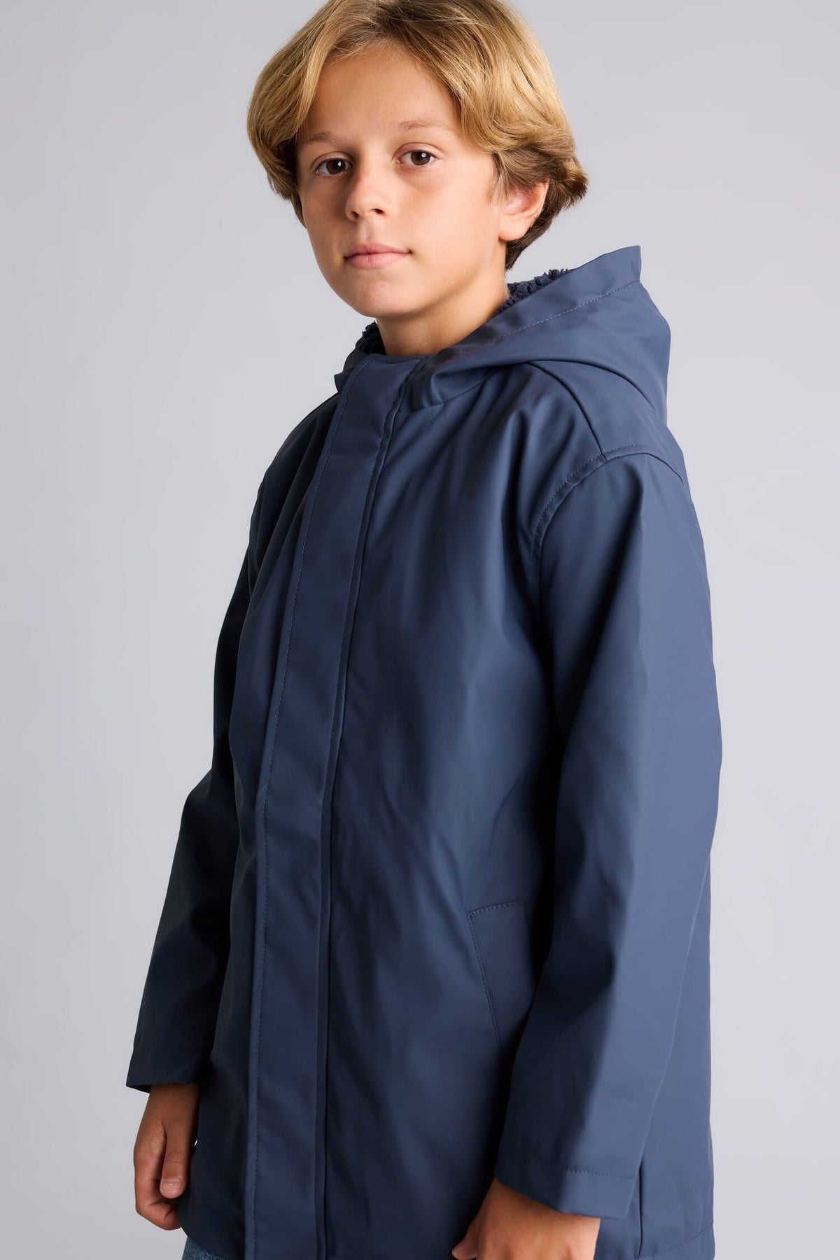 Boys Waterproof Hooded Plush Lining Raincoat