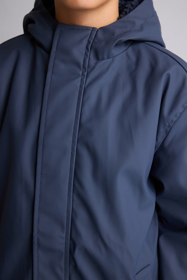 Boys Waterproof Hooded Plush Lining Raincoat