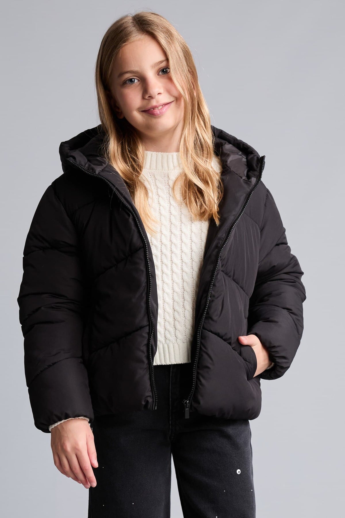Girls Water-Repellent Hooded Zippered Puffer Coat Main image