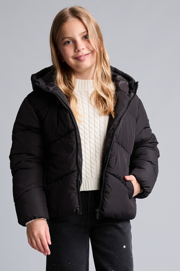 Girls Water-Repellent Hooded Zippered Puffer Coat