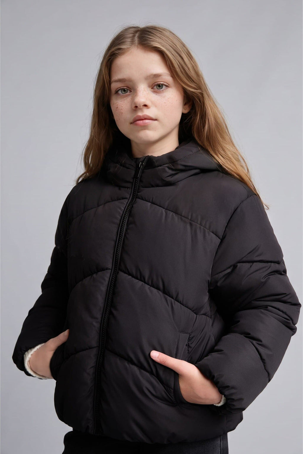 Girls Water-Repellent Hooded Zippered Puffer Coat