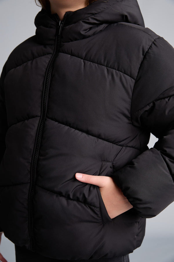 Girls Water-Repellent Hooded Zippered Puffer Coat