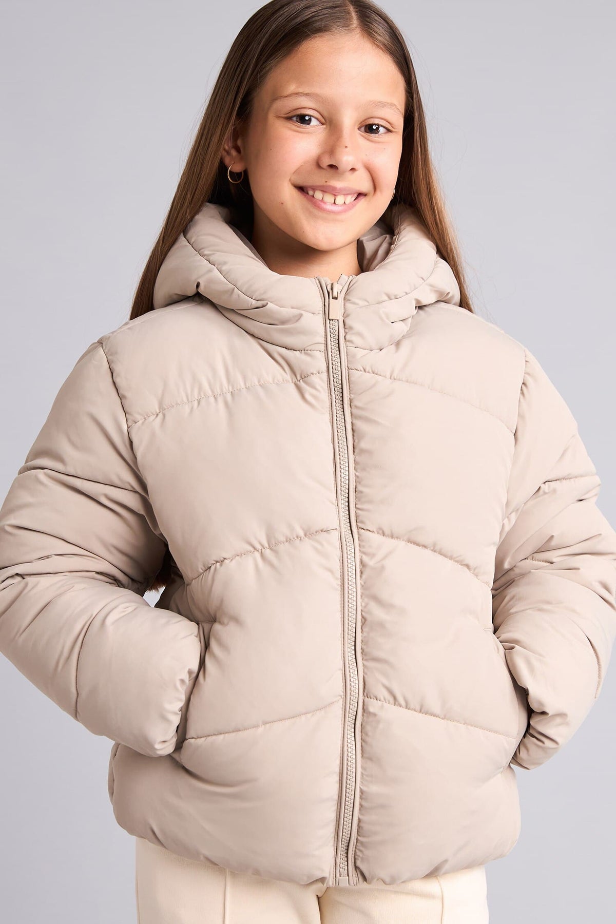 Girls Water-Repellent Hooded Zippered Puffer Coat Main image