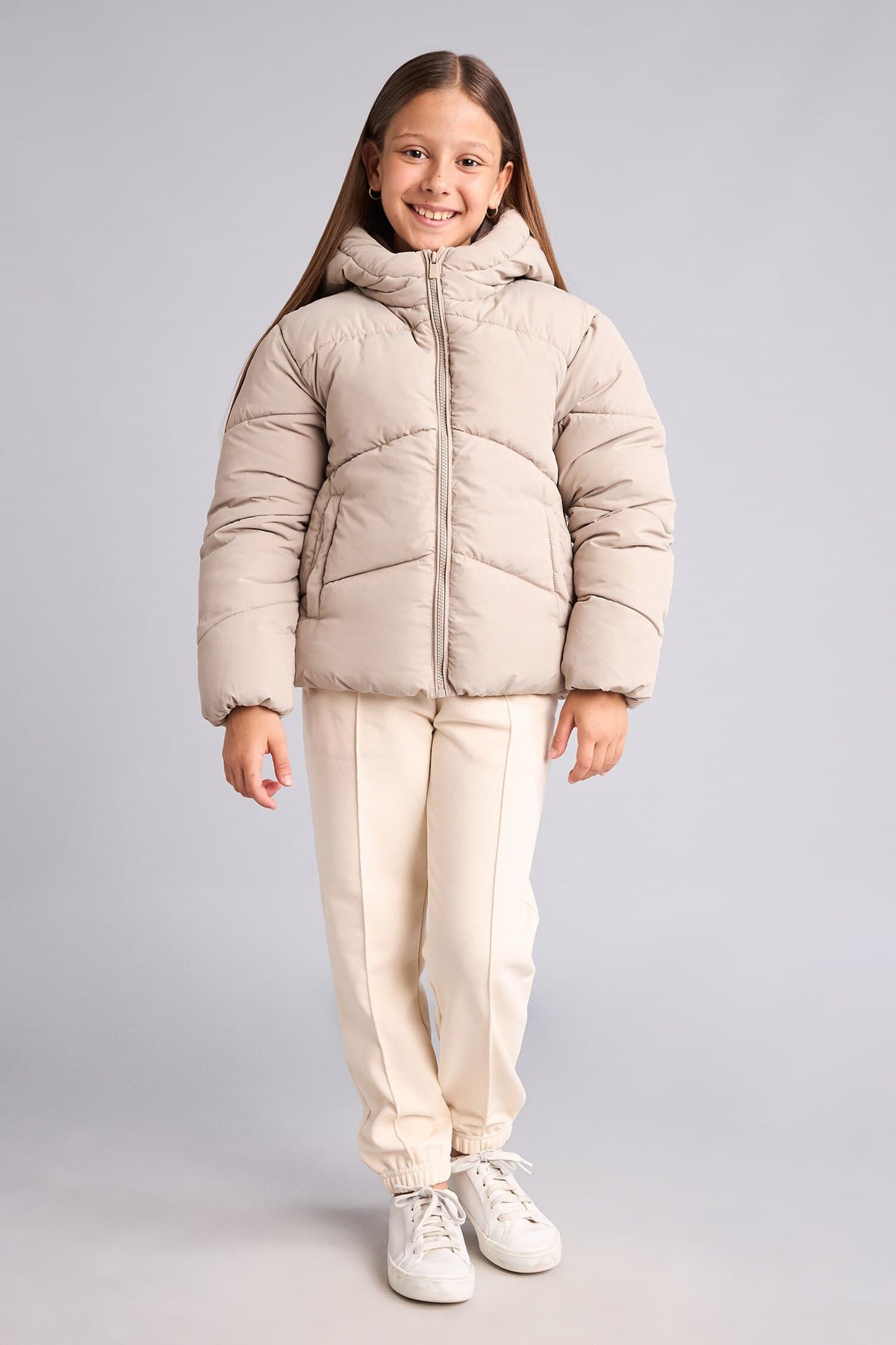 Girls Water-Repellent Hooded Zippered Puffer Coat