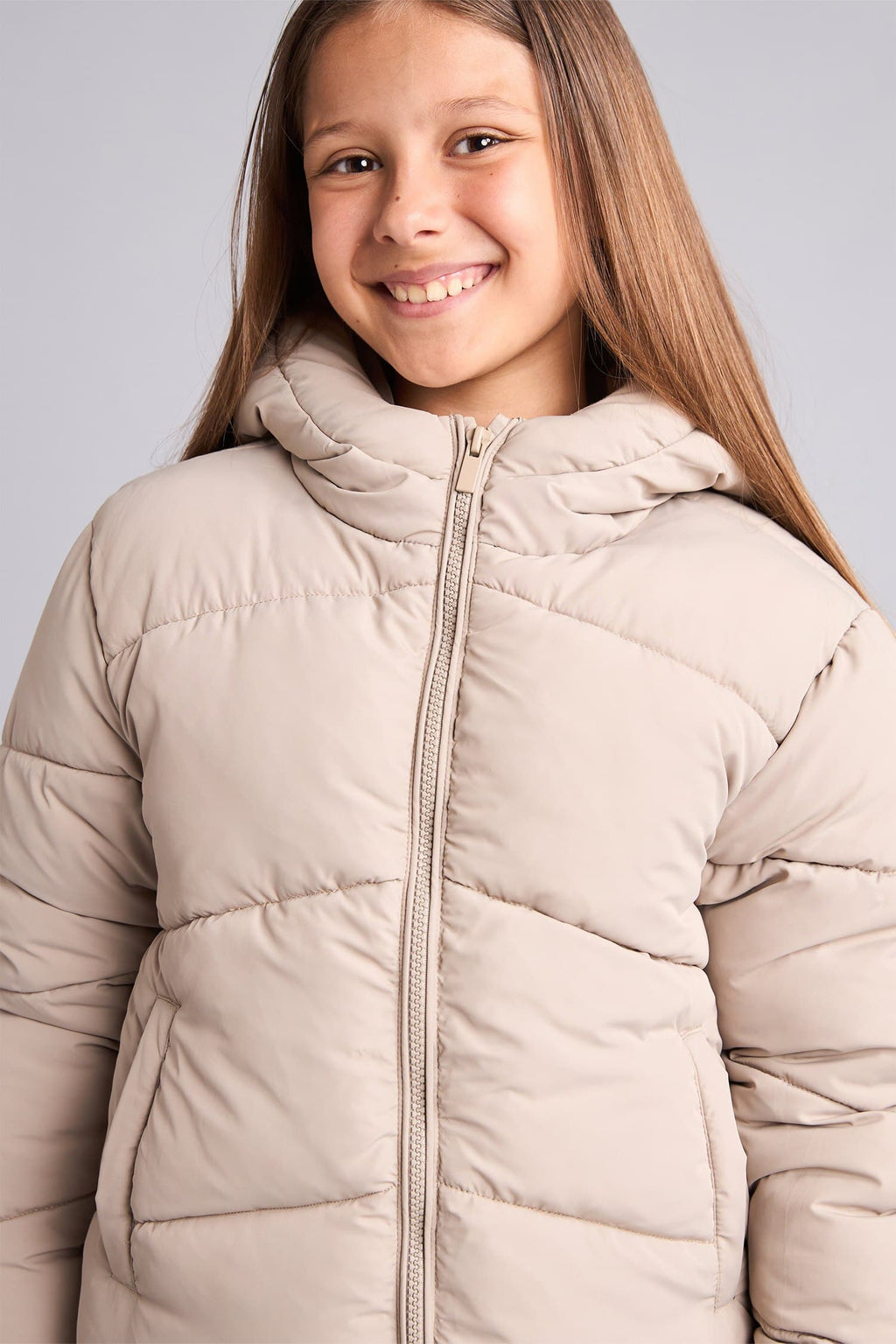 Girls Water-Repellent Hooded Zippered Puffer Coat