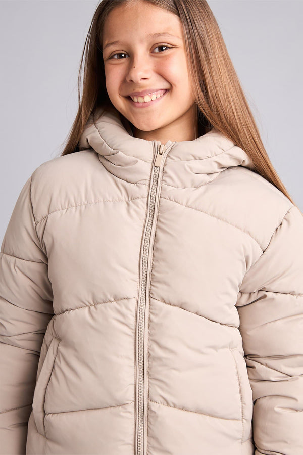 Girls Water-Repellent Hooded Zippered Puffer Coat
