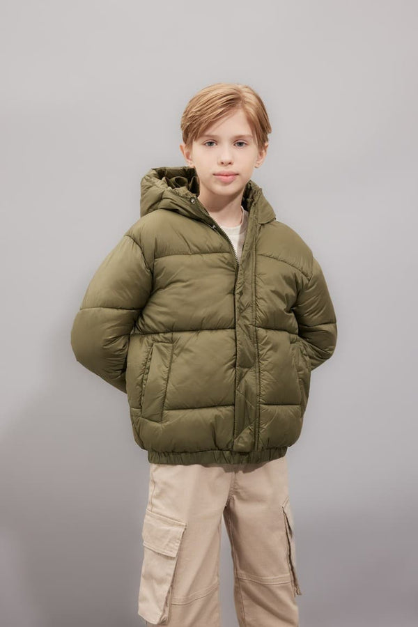 Boys Waterproof Hooded Zippered Coat with Snaps and Pockets