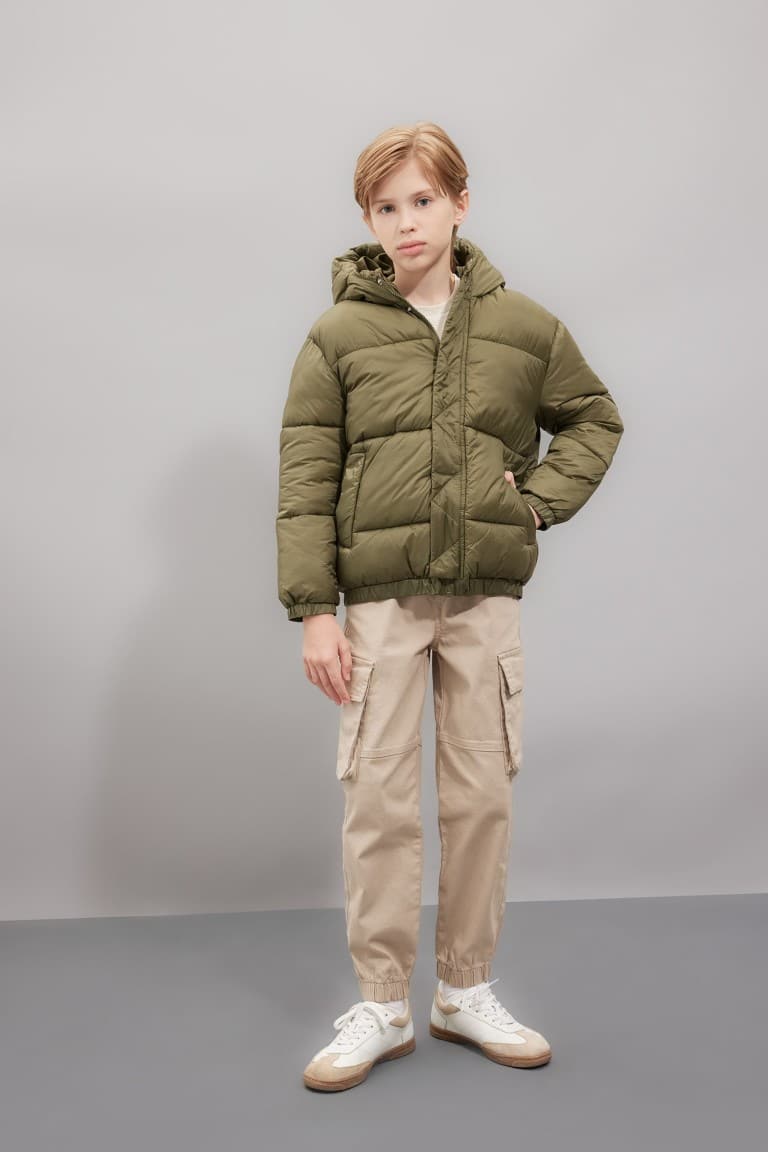 Boys Waterproof Hooded Zippered Coat with Snaps and Pockets