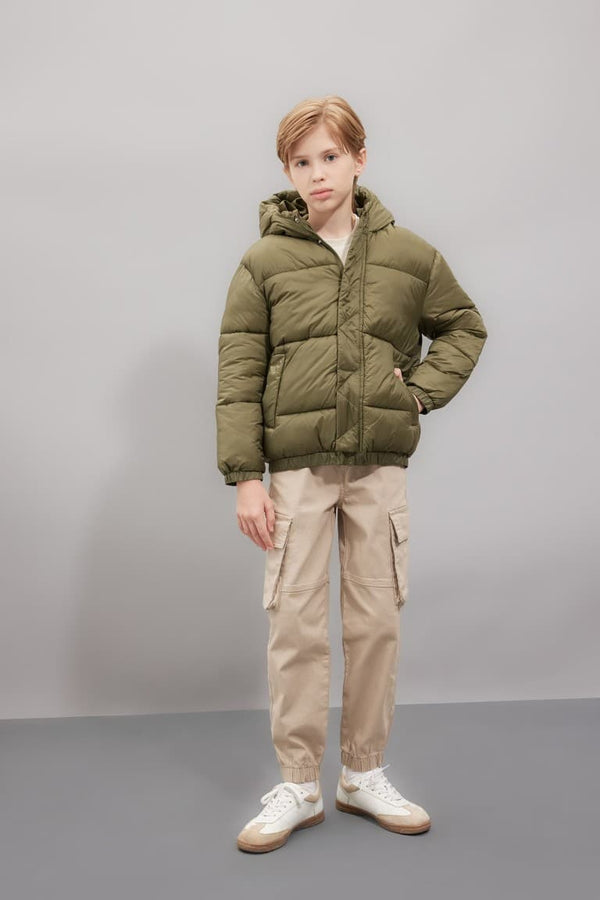 Boys Waterproof Hooded Zippered Coat with Snaps and Pockets