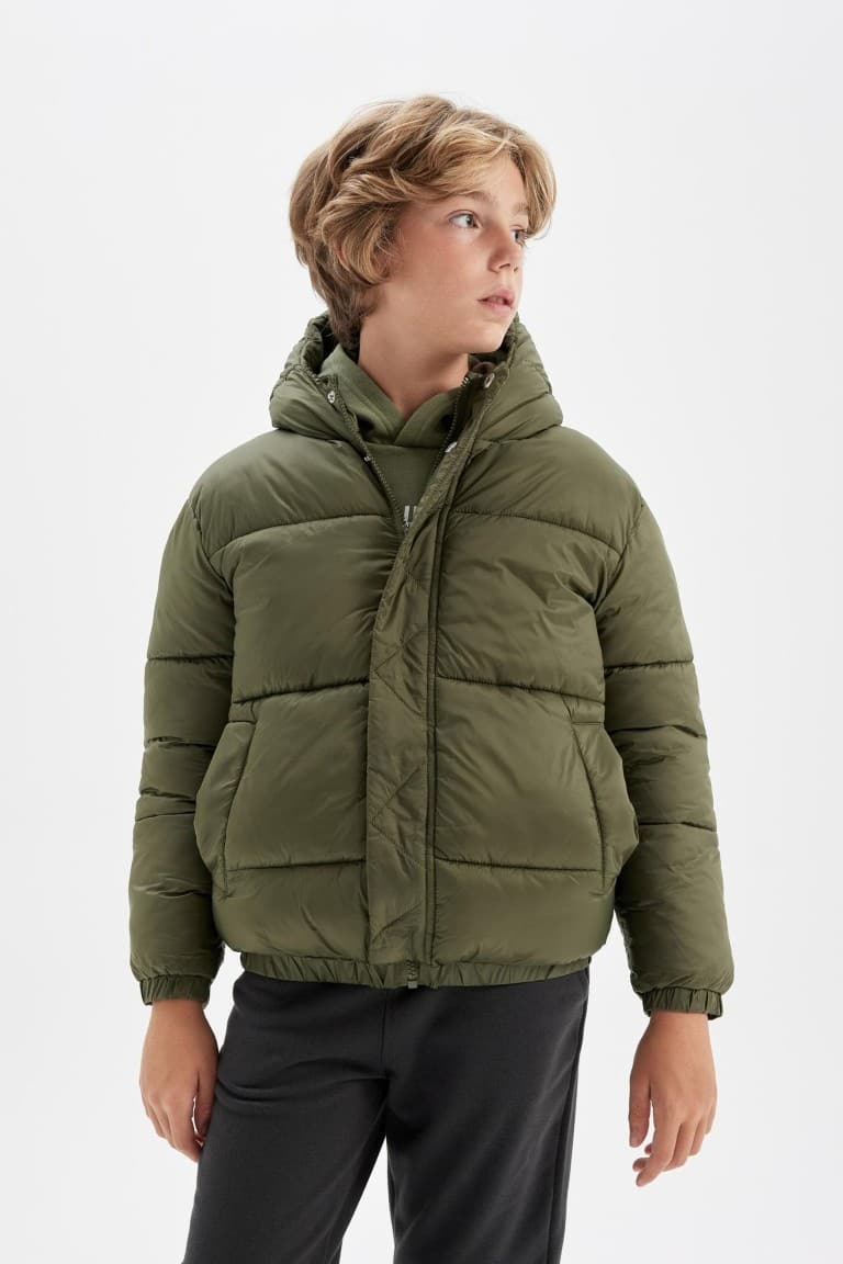 Boys Waterproof Hooded Zippered Coat with Snaps and Pockets