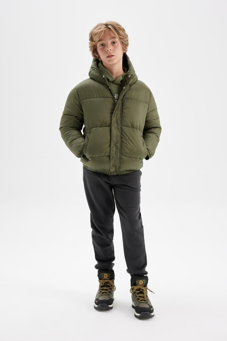 Boys Waterproof Hooded Zippered Coat with Snaps and Pockets