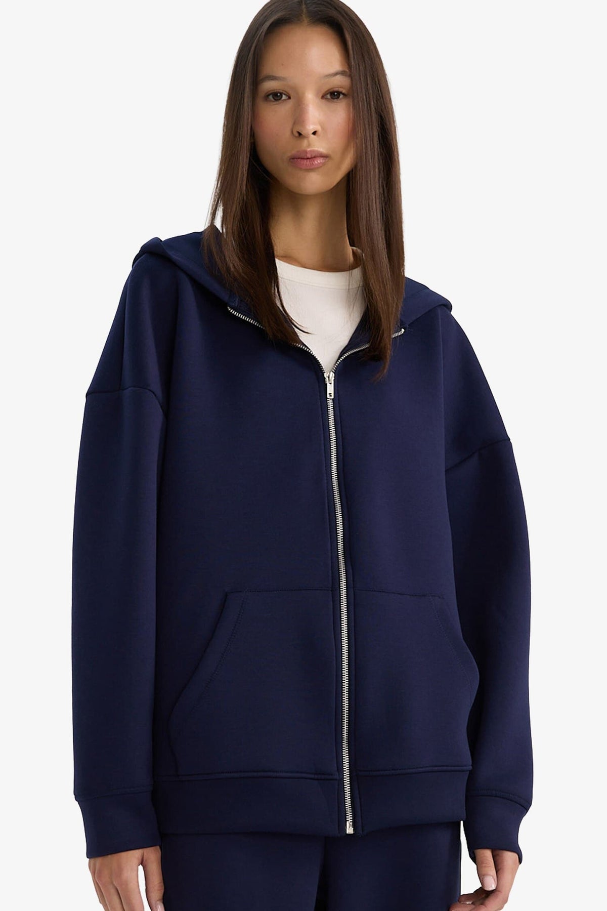 Oversize Wide Fit Hooded Scuba Diving Fabric Cardigan Main image