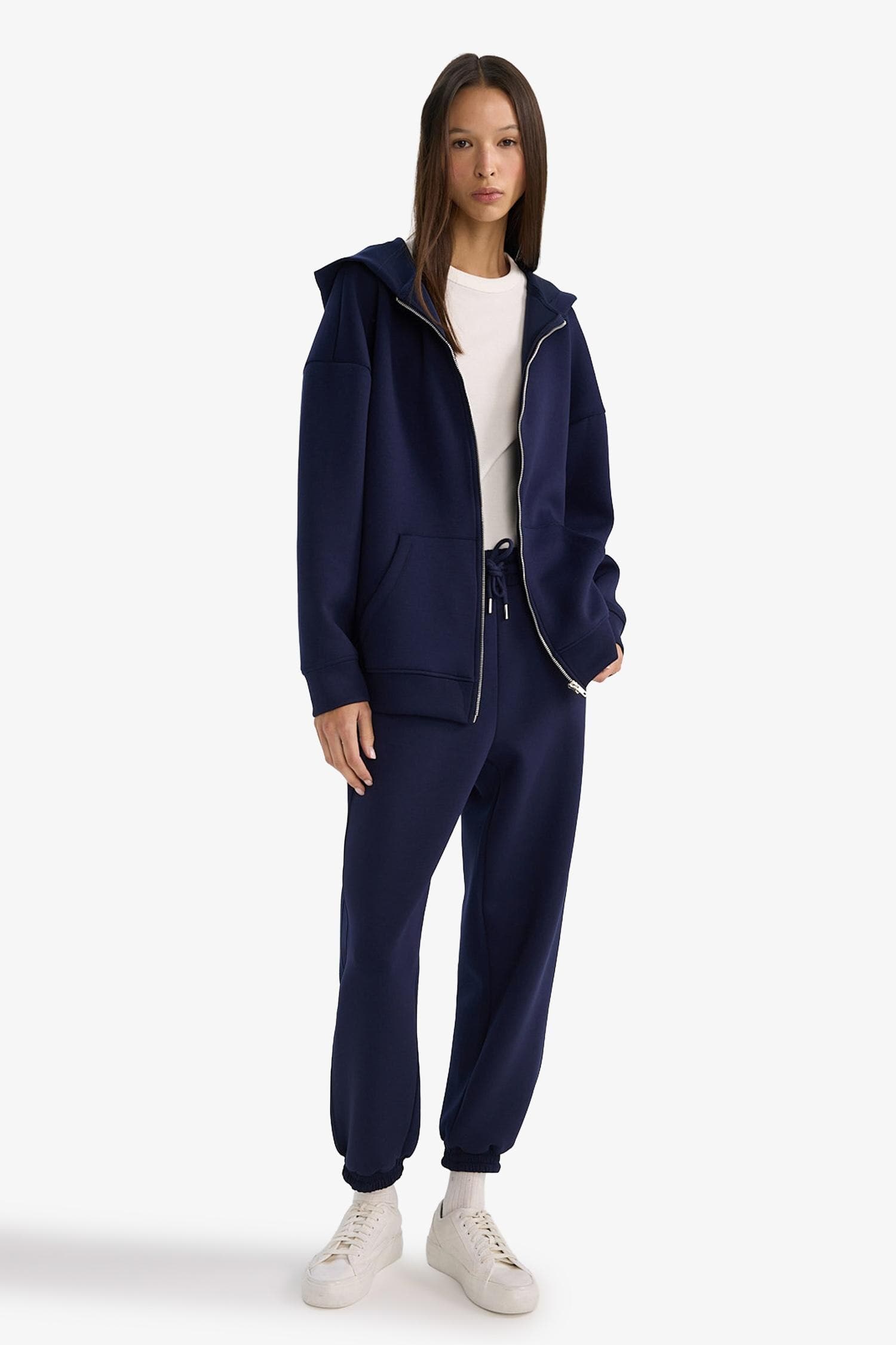 Oversize Wide Fit Hooded Scuba Diving Fabric Cardigan Secondary image