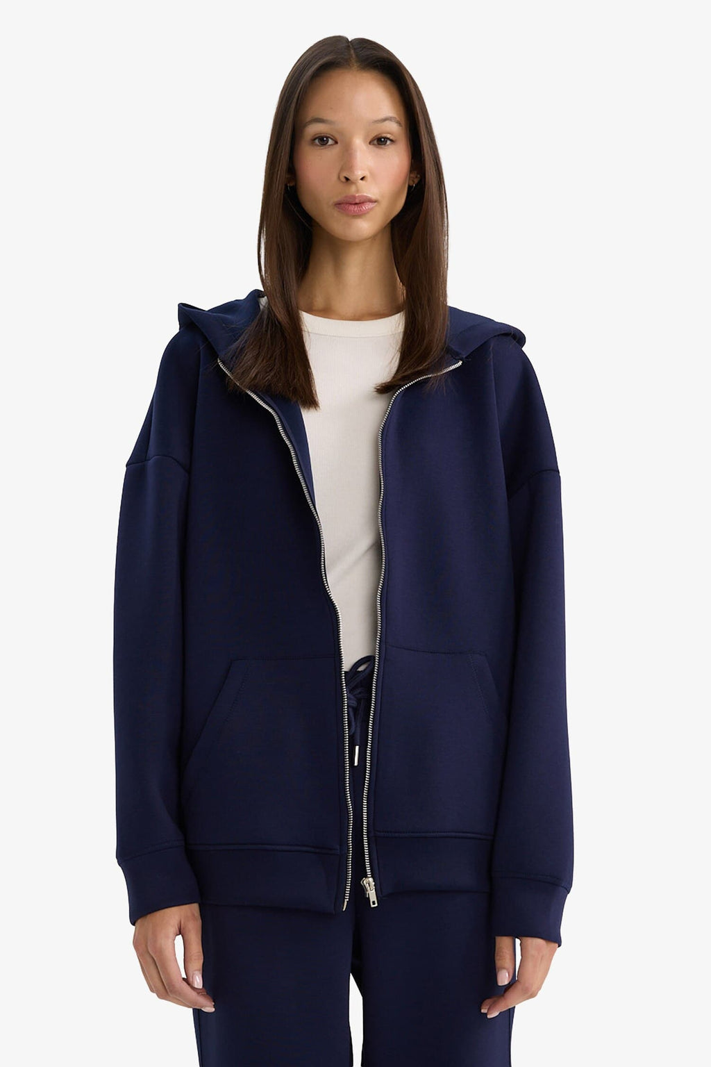 Oversize Wide Fit Hooded Scuba Diving Fabric Cardigan