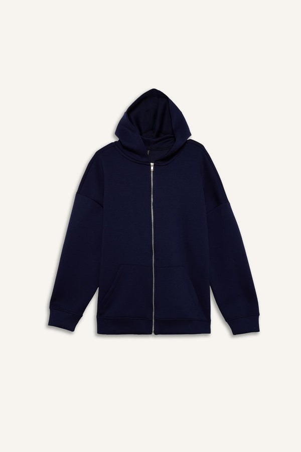 Oversize Wide Fit Hooded Scuba Diving Fabric Cardigan