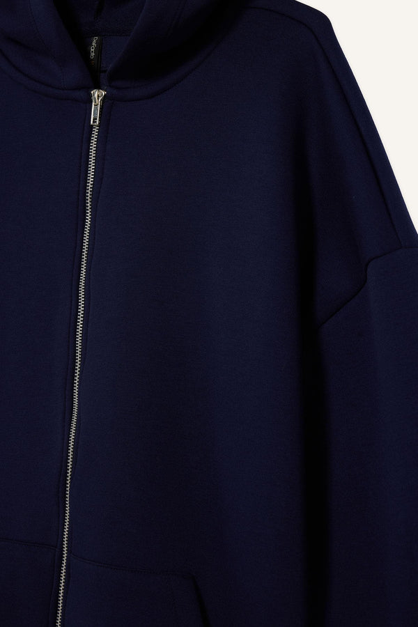 Oversize Wide Fit Hooded Scuba Diving Fabric Cardigan