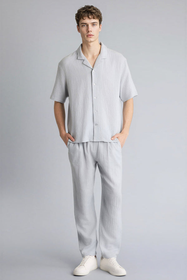 100% Cotton Relax Fit Polo Collar Cotton Summer Muslin Short Sleeve Shirt