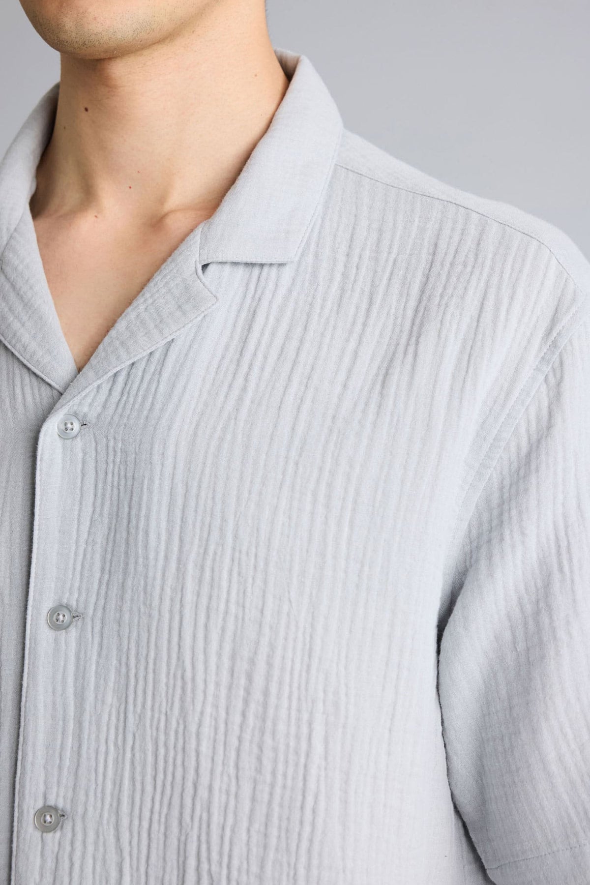 100% Cotton Relax Fit Polo Collar Cotton Summer Muslin Short Sleeve Shirt