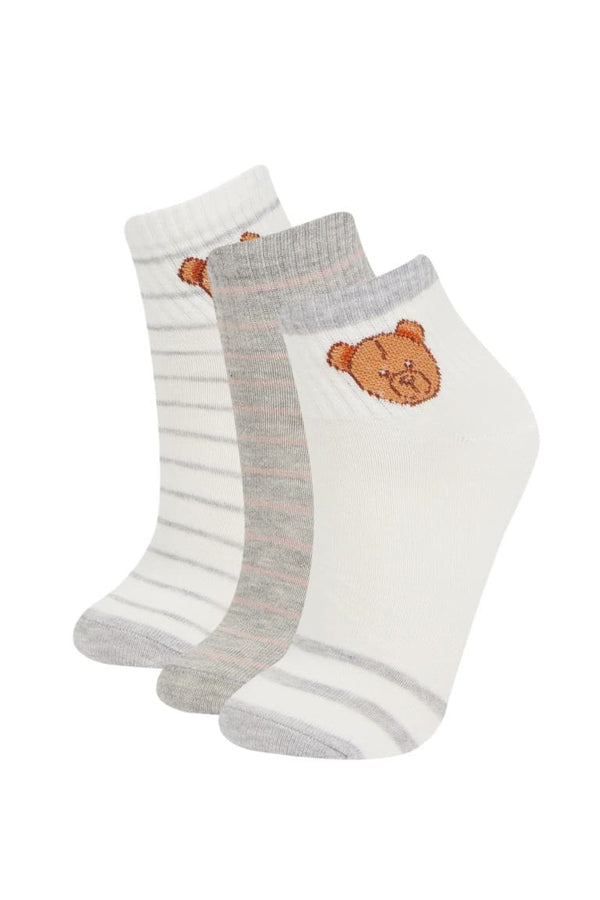 Women Teddy Bear 3-Pack Cotton Booties Socks
