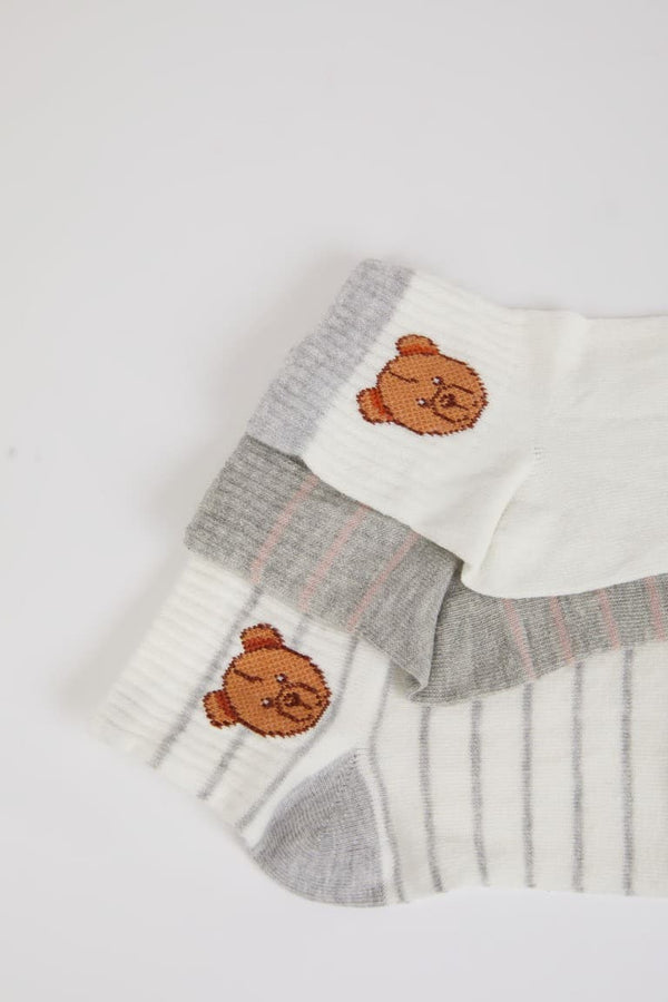 Women Teddy Bear 3-Pack Cotton Booties Socks