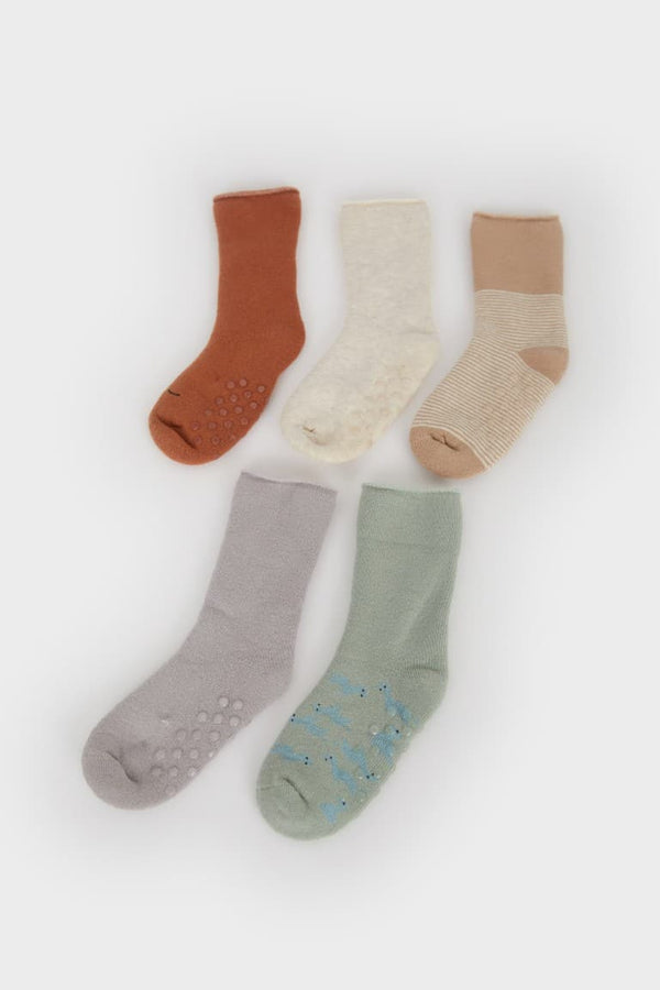 Non-Slip Sole 5-Pack Cotton Terry Socks Baby Boy