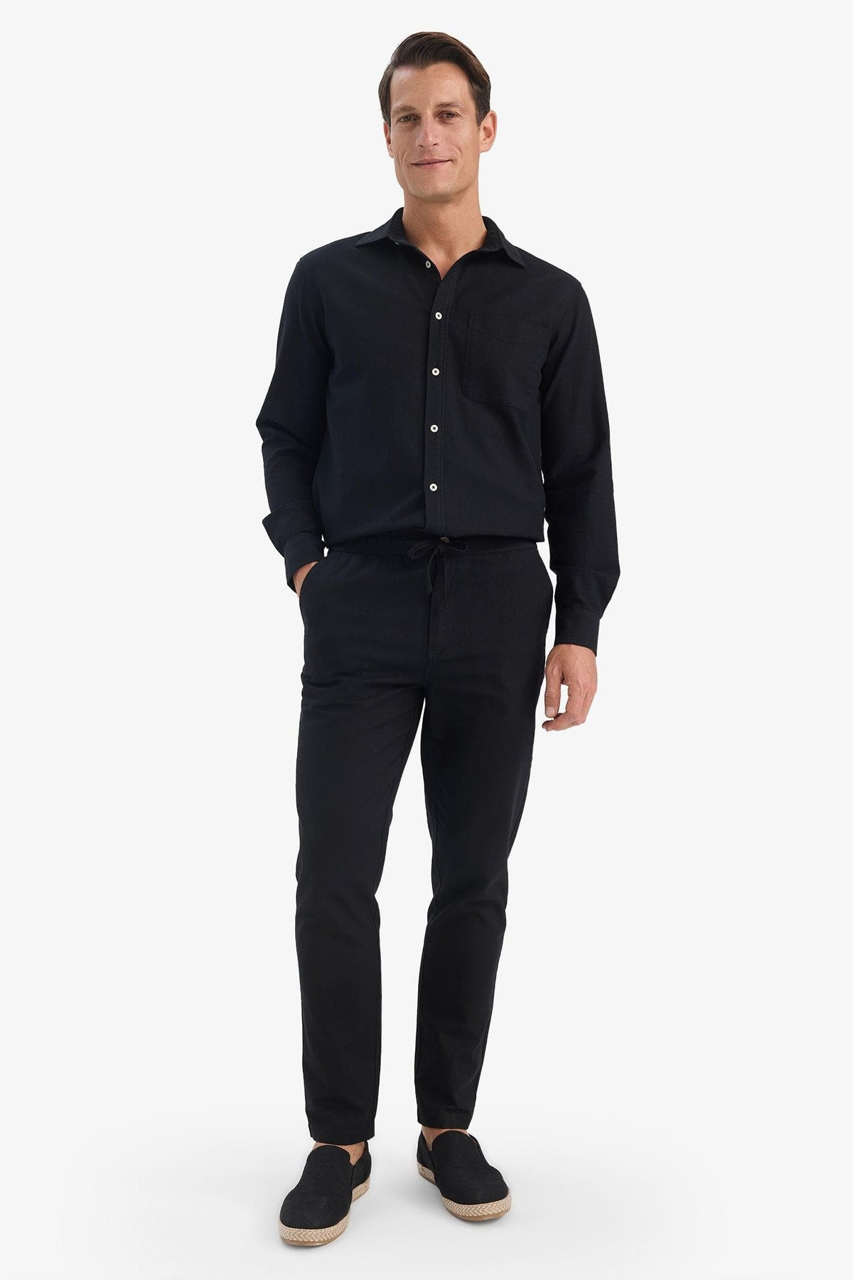 100% Cotton Summer Waisty Strap-on Jogger Pants Slim Fit Fit Fit Fit Fit With Flat Leg Pocket