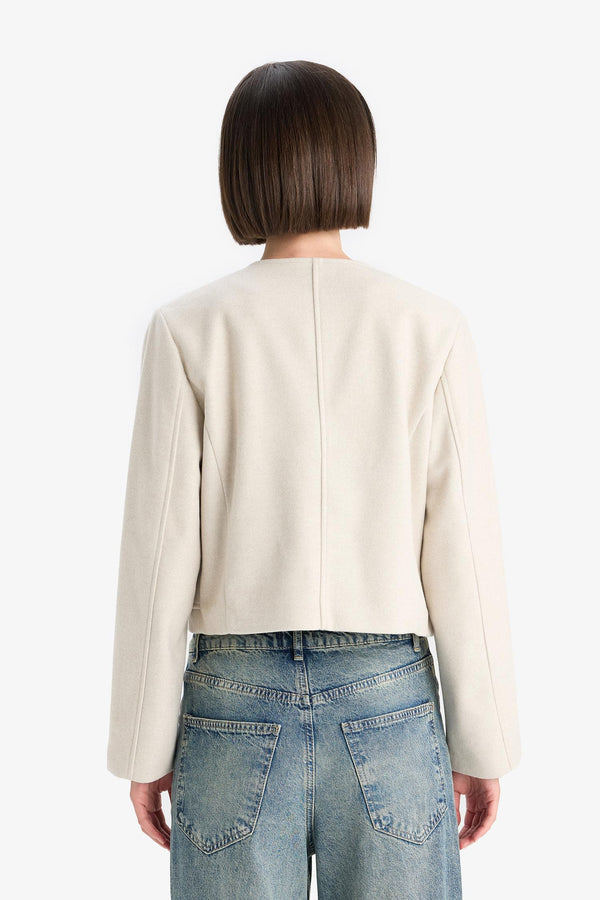 Crop Crew Neck Button-Down Blazer Jacket