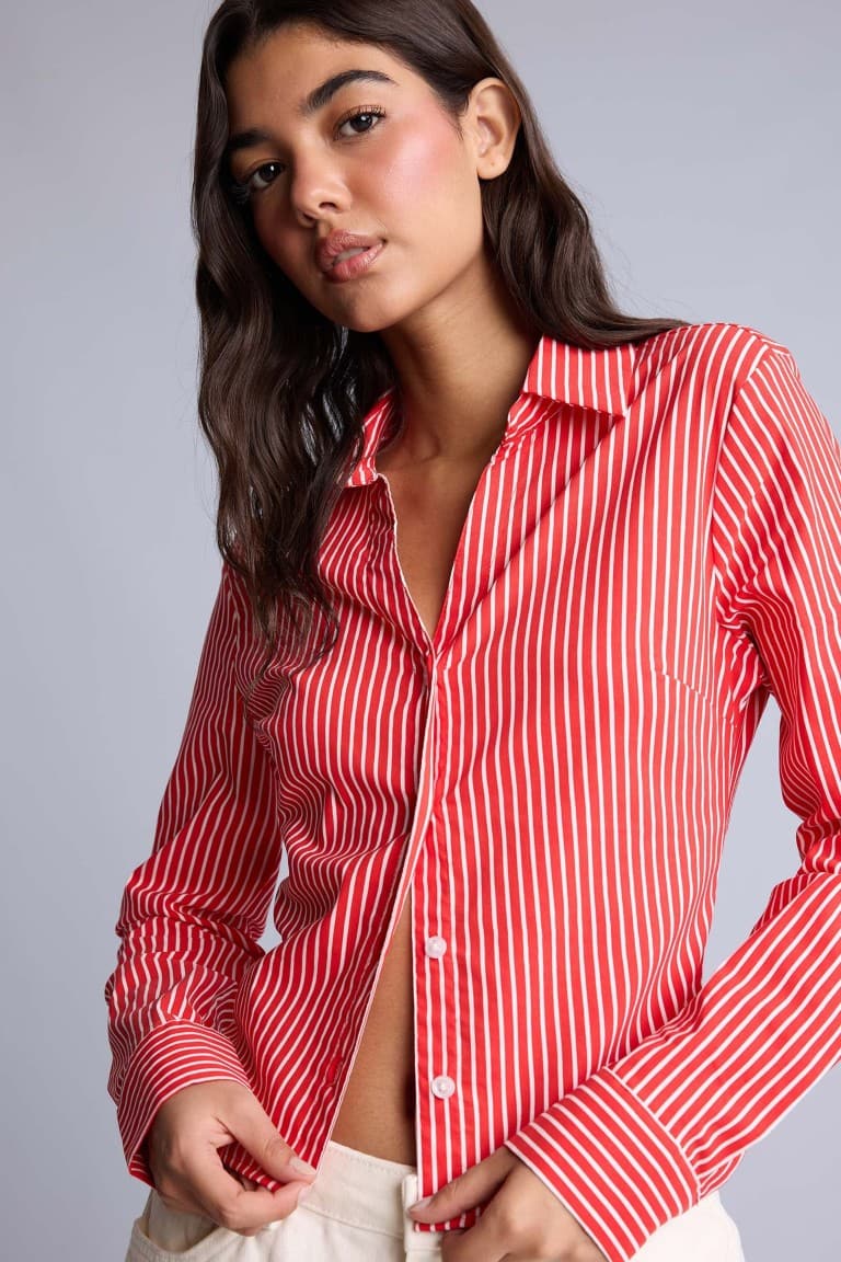 Fitted Basic Bengalin Long Sleeve Shirt Main image