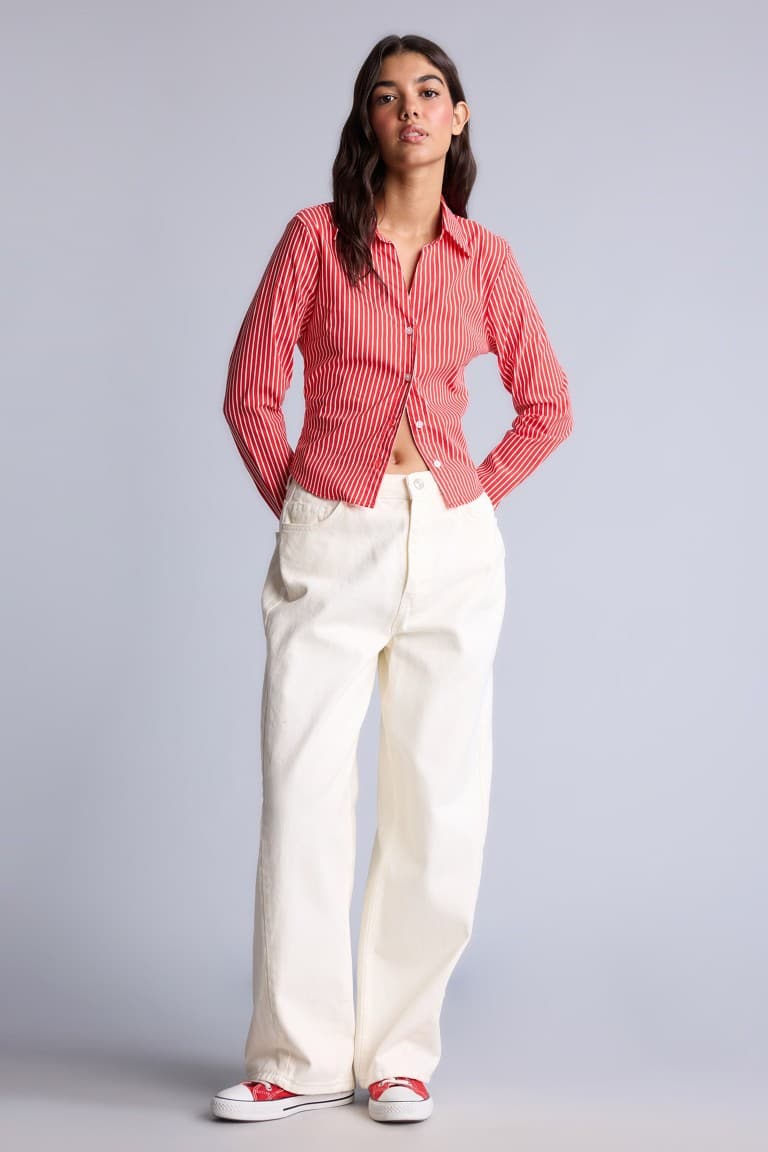 Fitted Basic Bengalin Long Sleeve Shirt