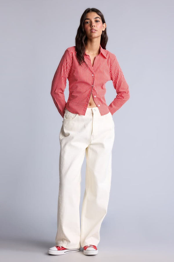 Fitted Basic Bengalin Long Sleeve Shirt