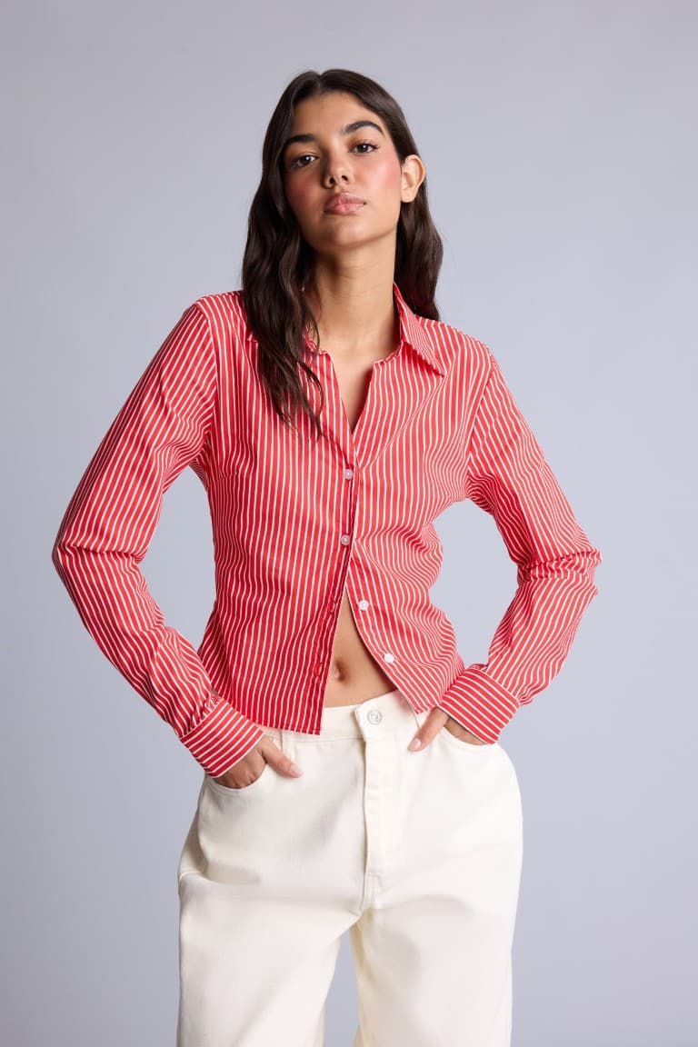 Fitted Basic Bengalin Long Sleeve Shirt