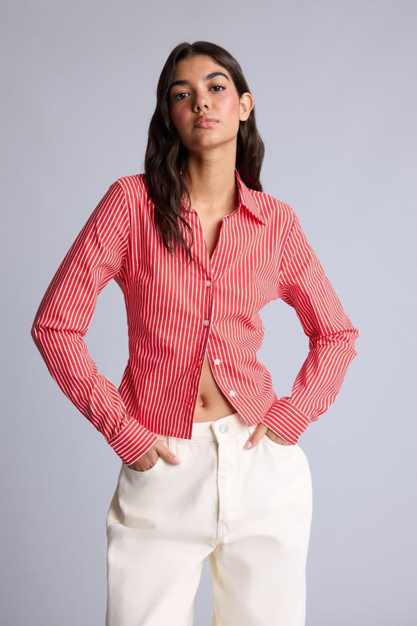 Fitted Basic Bengalin Long Sleeve Shirt