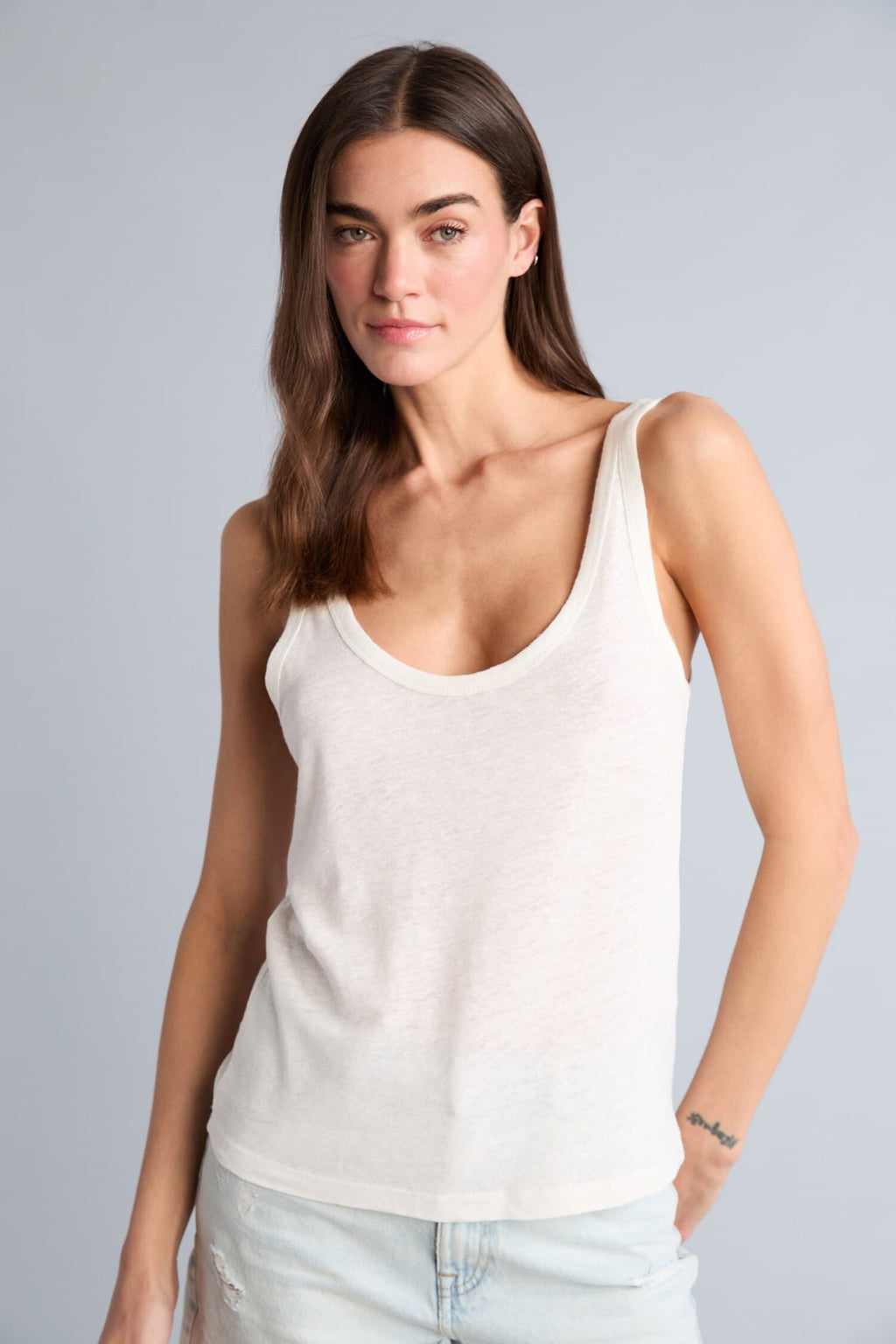 Regular Fit Print Flat Crew Neck Linen Blend Undershirt