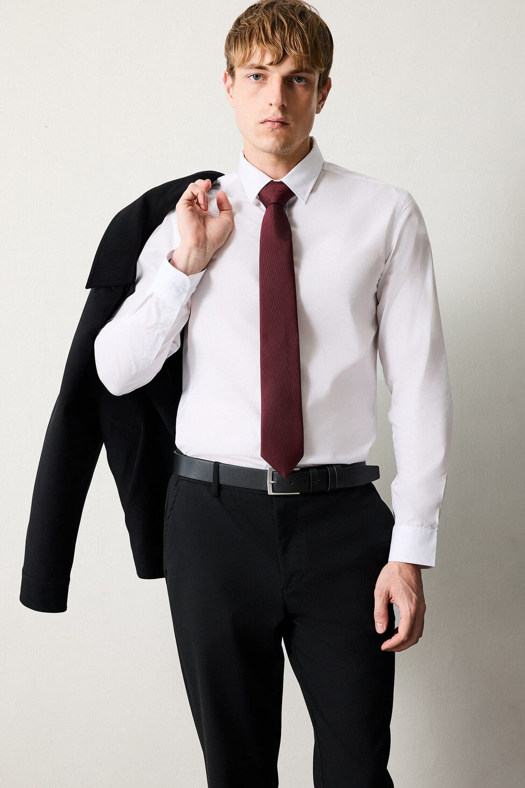 Slim Fit Polo Collar Poplin Long Sleeve Shirt