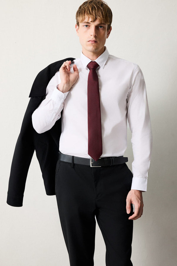Slim Fit Polo Collar Poplin Long Sleeve Shirt