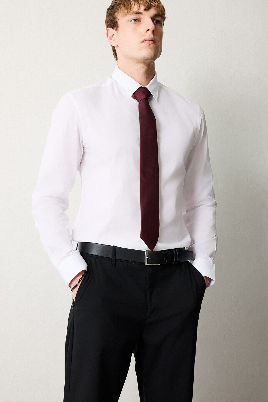 Slim Fit Polo Collar Poplin Long Sleeve Shirt