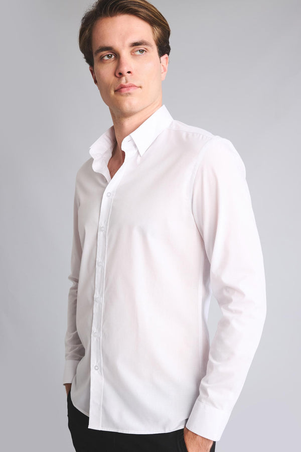 Slim Fit Polo Collar Poplin Long Sleeve Shirt