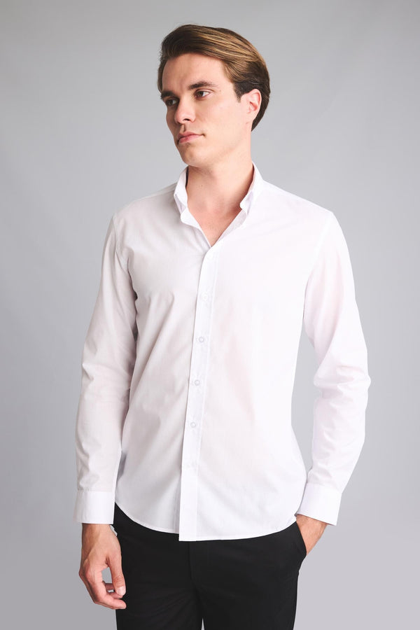 Slim Fit Polo Collar Poplin Long Sleeve Shirt